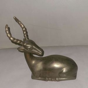 Vintage Brass Gazelle Deer Laying Sitting Old Metal Art Statue